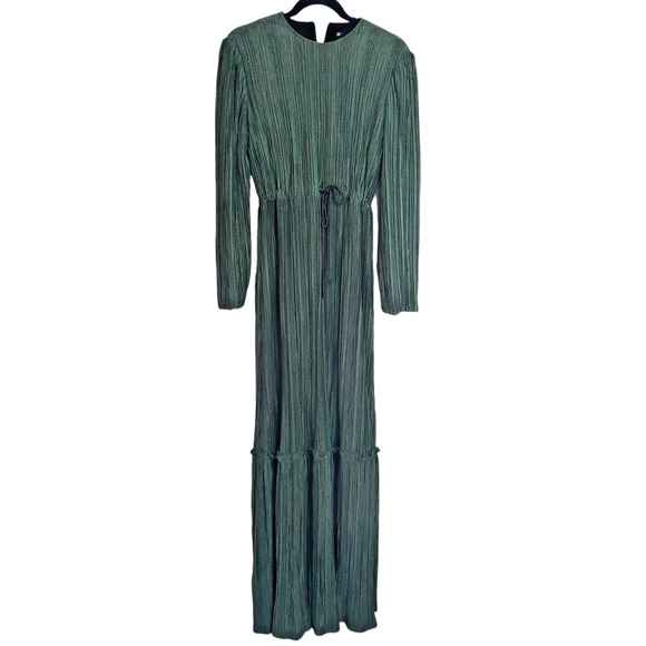 veiled collection Dresses & Skirts - Sparrow Womens Green Pleat Striped Maxi Dress size S Work Casual Omis